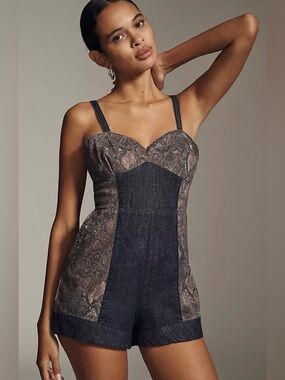NWT Pilcro by Anthropologie Sleeveless Snake Print Denim Romper size 8